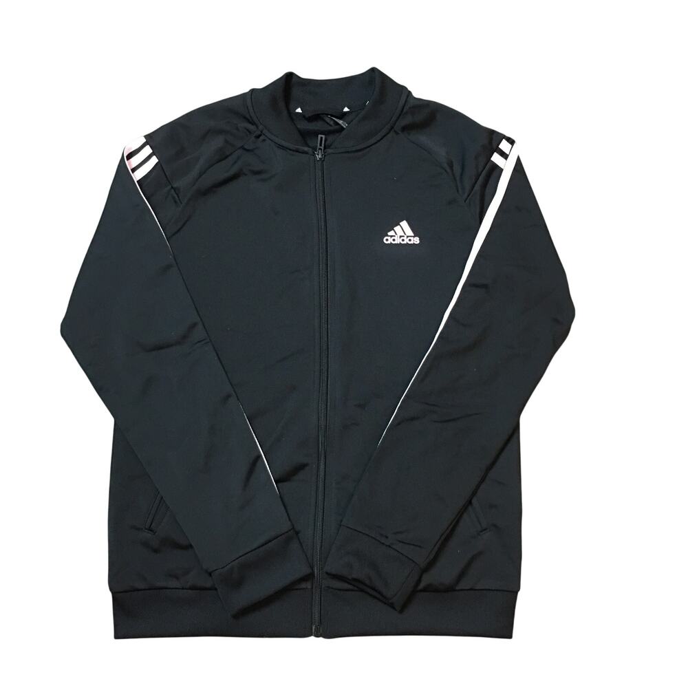 NWT Adidas Women's Track Jacket M Black Pink 3-Stripes Full Zip Logo Primegreen